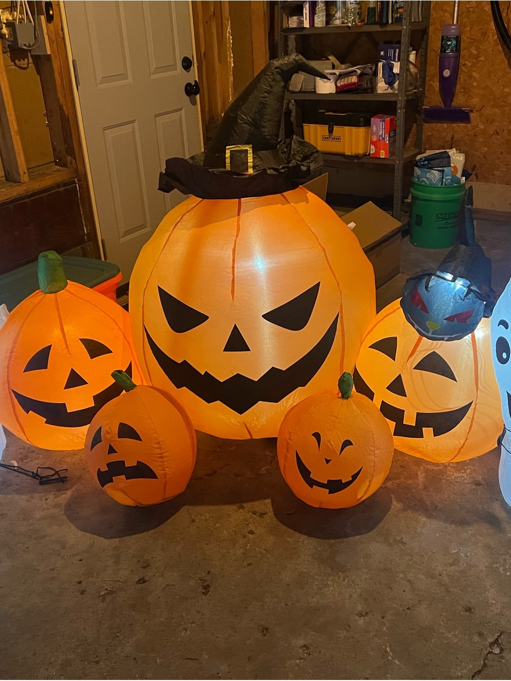 Inflatable Orange Halloween Pumpkin Family Set with Witch Hat